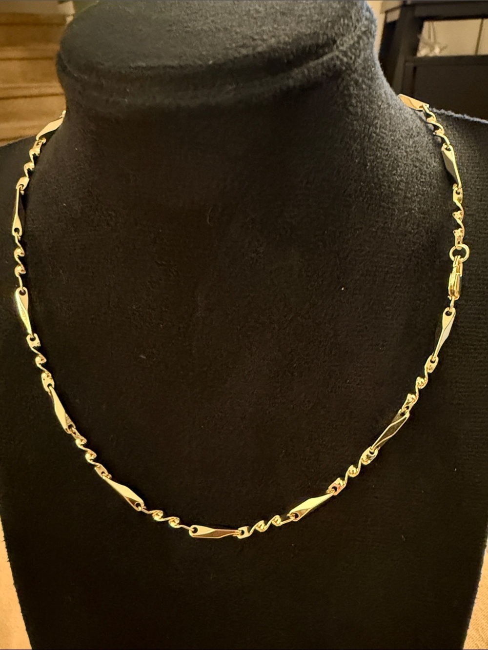 Stainless steel - Polished Gold Link Necklace with Twisted Bar Accents 21”